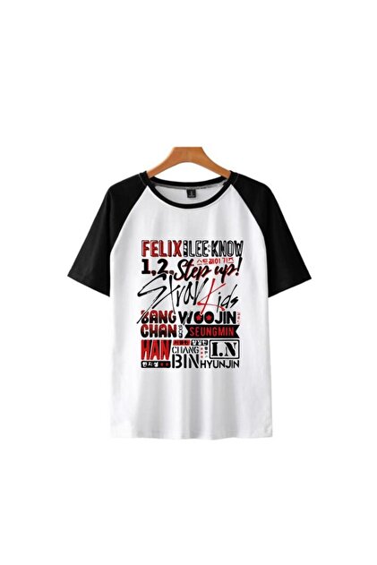 Touz Stray Kids Poster Baskılı Reglan Kol Beyaz Unisex Oversize T