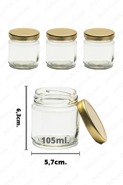 3 Adet Cam Kavanoz 105ml Gold Metal Kapaklı Gıda, Krem Ve Yemek Kullanımına Uygun Dekoratif Kavanoz
