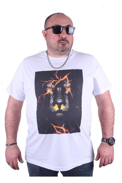 Large Size Men's Printed T-Shirt Lion 23138 White
