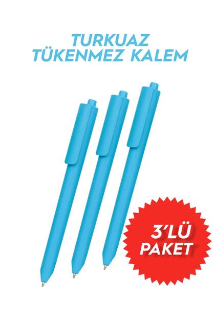 Turquoise Push Ballpoint Pen 3 Pack