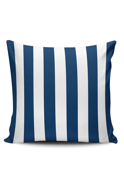 Dark Blue Striped Patterned Digital Printed Throw Pillow Cover