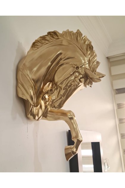 Gold Büyük Duvar At Başı Heykel