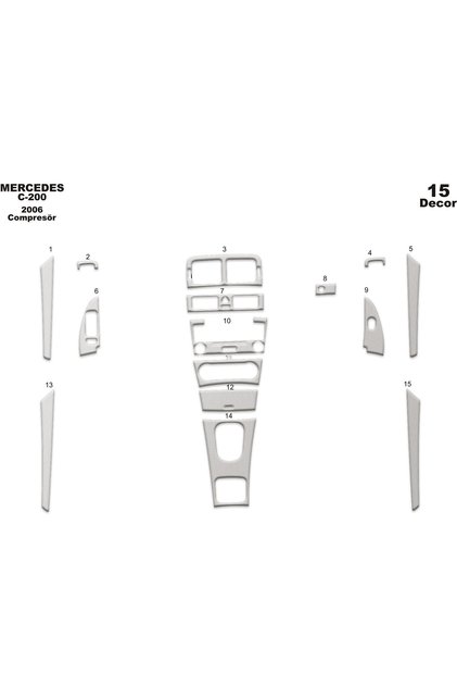 Meriç ® Mercedes C200 Comp. Front Glove Box Trim Aluminum 15 Pieces 2006-2011