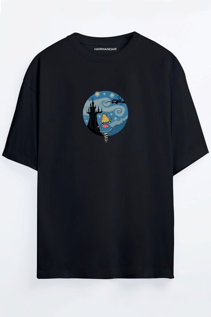 Alice Printed Unisex Black - White - Orange - Beige Oversize T-shirt