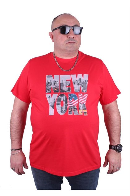 Large Size Men's Printed T-Shirt New York 23129 Red