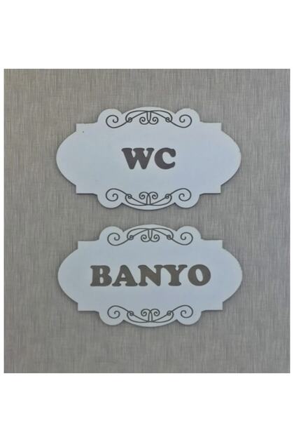 Banyo Wc Yazılı Beyaz Ahşap Kapı Isimliği 20x15