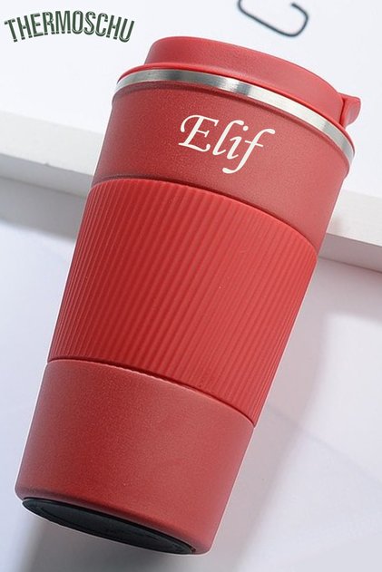 Kişiye Özel Isim Baskılı 500 ml Katmanlı Paslanmaz Çelik Termos Bardak Mug Araç Kahve Çay Termos