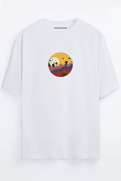 Col Adam Printed Unisex Black - Orange - Beige Oversize T-shirt
