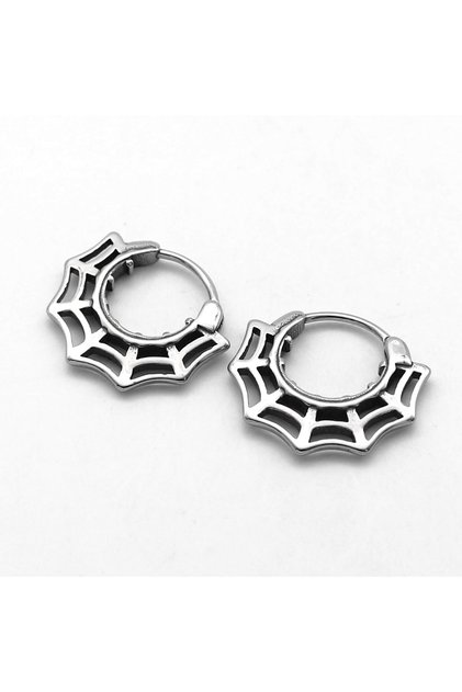 Spider Web Gothic Model Octagon Design Biker Witchcraft 316l Steel Men's Earrings