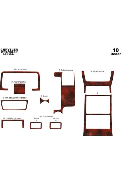 Meriç ® Chrysler Wrangler Front Glove Box Trim Mahogany 10 Piece 1996-2004