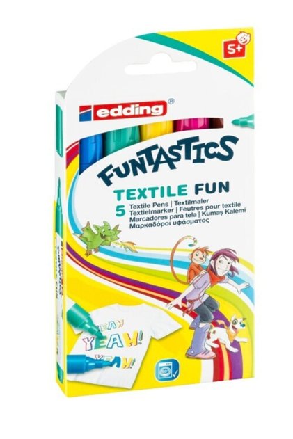 Ed17 Funtastics Textile Fun Fabric Painting Pen for Kids 2-3mm 5 Colors Set