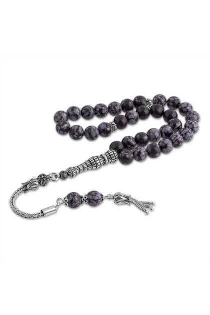 Silver Tasseled Obsidian Rosary