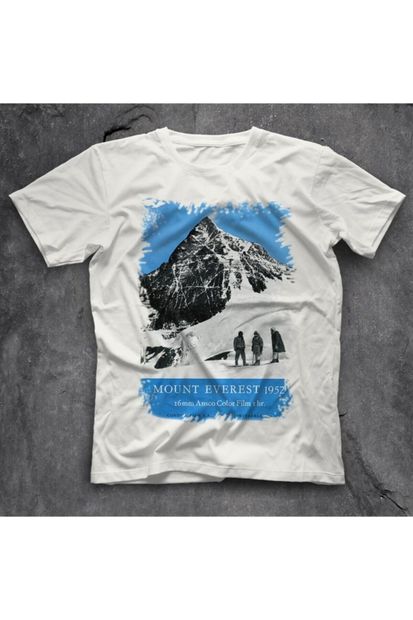 TisortFabrikasi Unisex Beyaz Everest Baskılı Tişört - 1