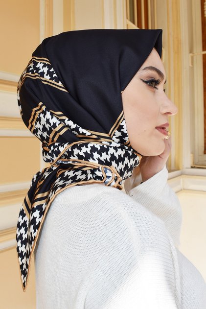 Basic Kreasyon Twill Eşarp Siyah-altın