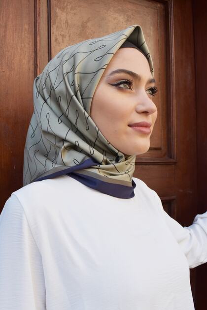 Basic Kreasyon Twill Eşarp Açık Haki-lacivert