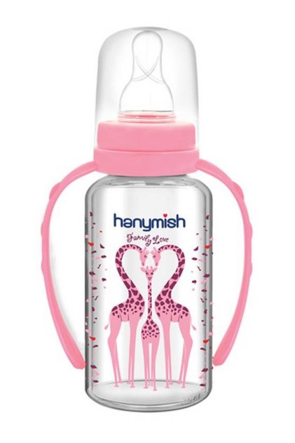 Hanymısh Kulplu Cam Biberon 125 Ml No:1 (0-6 Ay) Pembe