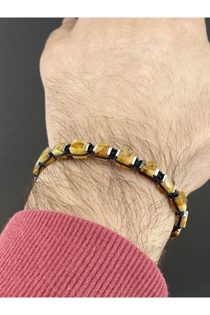 Original Ukrainian Rock Drop Amber Macrame Knitting Adult Bracelet
