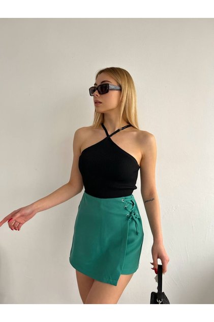 Women's High Waist Bird Eye Lace Detailed Shorts Skirt Zyn-58456