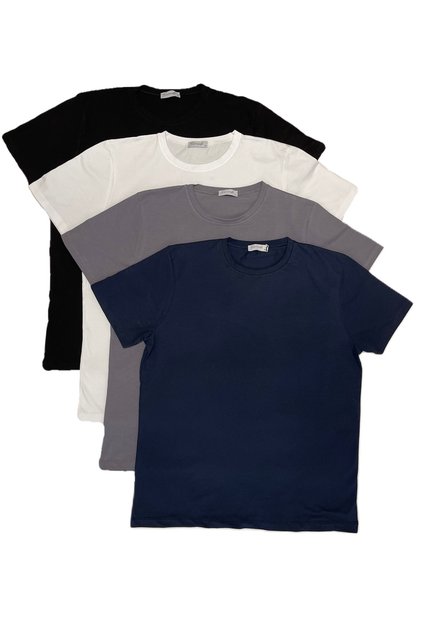 Men's Slim Fit Narrow Cut Crew Neck Short Sleeve Cotton T-Shirt Pack of 4 Black White Gray Navy Blue