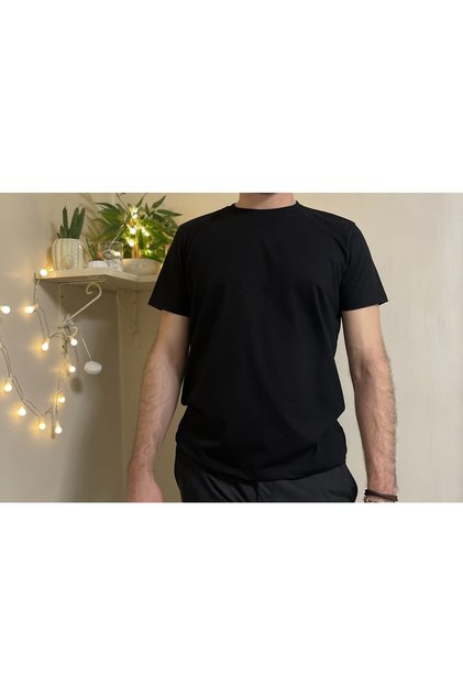 Men's Slim Fit Narrow Cut Crew Neck Short Sleeve Cotton T-Shirt Black