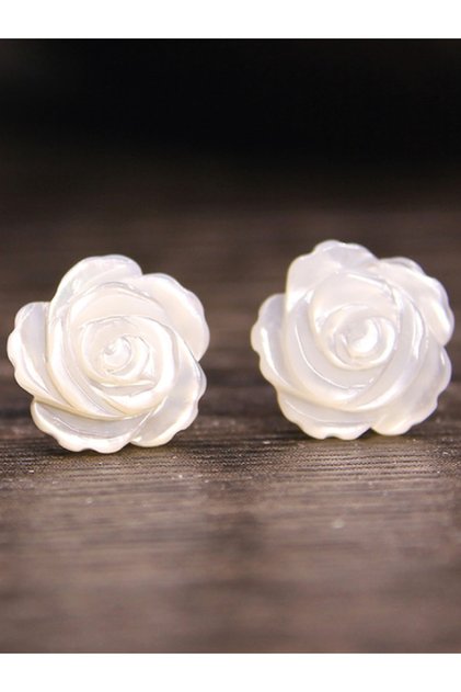 925 Ayar Sedef Taş Kadın Gül Model Gümüş Küpe 8 Mm