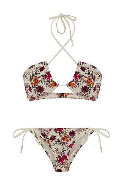 Halter Collar Patterned Bikini Set