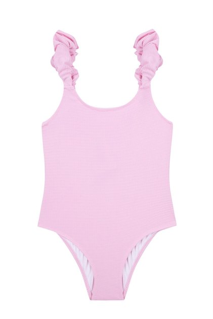 Girl's Textured Pink Gather Detail Swimsuit