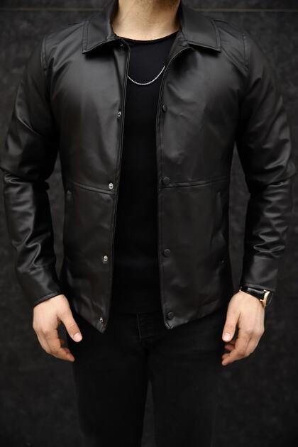 Men's Black Snap-On Seasonal Leather Jacket