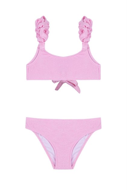 Girls' Textured Ruched Detail Bikini Set