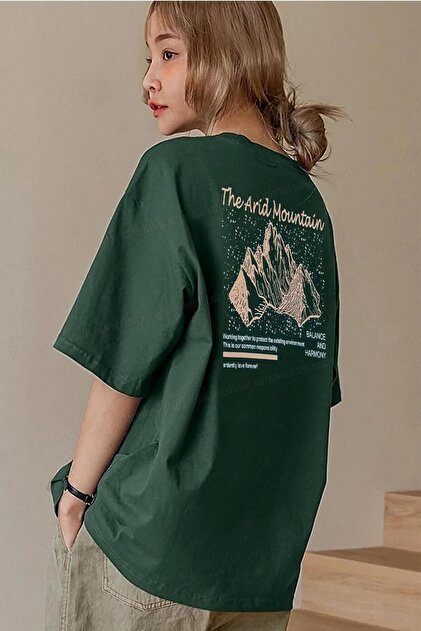 Teenage Millionaire Arid Mountain Yeşil Oversize Salas Boyfriend Kadın T-shirt - 1