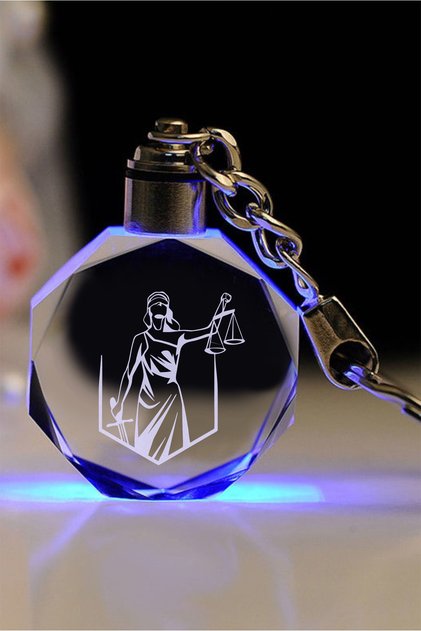 Keychain with Themis Logo, Illuminated Keychain with Logo, Glass Engraved Keychain Special for Lawyers and Prosecutors