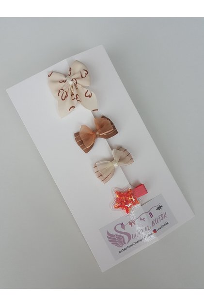 Girl's Baby Buckle Set, Bow and Transparent Buckle, 4 Pieces Red Cream Brown