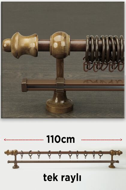 Ceviz Koyu Kahve Ahşap Rustik Tek Raylı Perde Askısı Venti 110 Cm