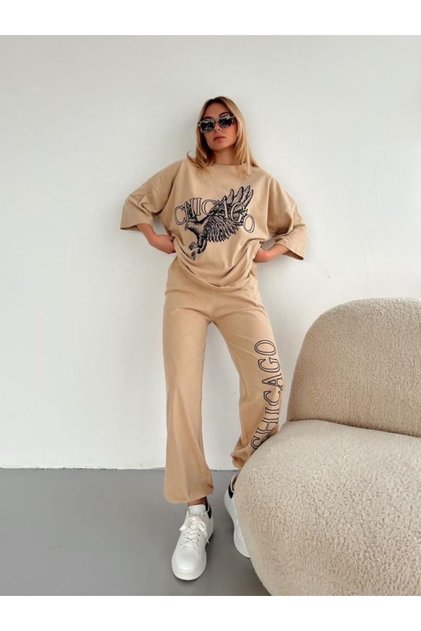 Large Size Chicago Eagle Printed Summer Top and Bottom Oversize Suit