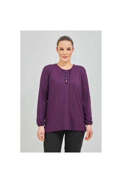 Women's Purple Sleeves Elastic Lycra Mother's Combed Cotton Blouse