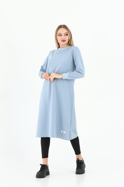 Tesettür Uzun Tunik 110cm Bebe Mavisi 1203