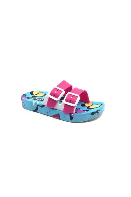 Turquoise Fuchsia Butterfly Patterned Girl's Beach Pool Bathroom Slippers