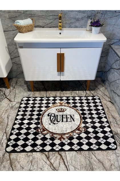 Quenn Sloganlı Tekli Banyo Paspası Gri (ebat 60x100)