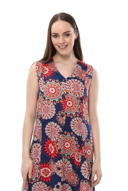 Sleeveless Cotton Viscose Comfortable Navy Blue Mandala Dress