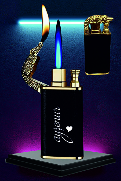 MIL SWIPE Kişiye Özel Isim Baskılı Timsah Figürlü Çift Alev Çakmak