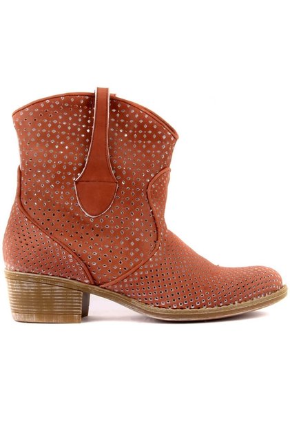 - Brick Color Leather Zipperless Women's Summer Boots 105-2596-Venus