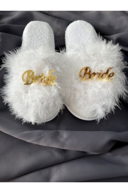 Feathered Bride Slippers Gold Bridal Slippers – House Slippers