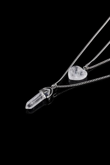 Crystal Quartz Heart And Nails Cut Necklace Set