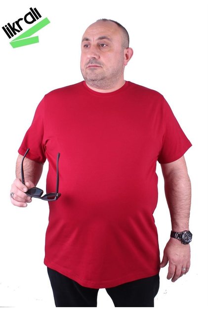 Men's Plus Size Lycra Basic Crew Neck T-Shirt 11160 Claret Red