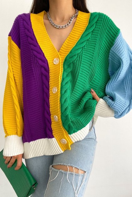 Women's Multicolored New Season Loose Oversize Knitwear Cardigan