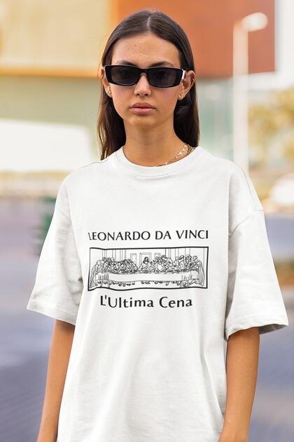 Adrift Leonardo Da Vinci Unisex Oversize White T-shirt - Last