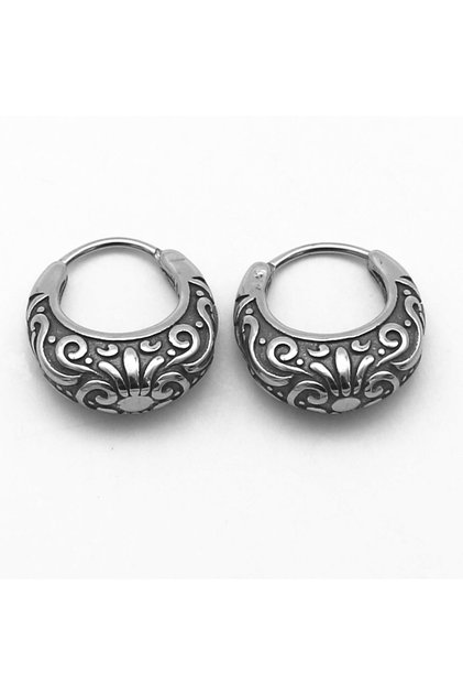 Vintage Design Boutique Patterned Drop Hole Ring 316l Steel Men's Earrings