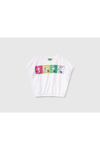 Kız Çocuk Beyaz Snoopy Baskılı T-shirt