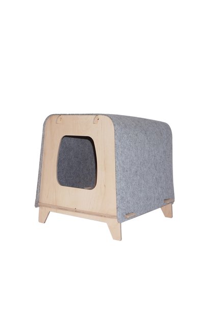 Neko Ahşap Kedi Evi - Gri Keçe & Ahşap