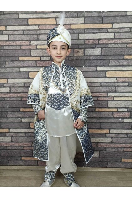 (0-10 Yaş ) Krem Lacivert Şehzade Model Sünnet Kıyafeti Yeni Sezon